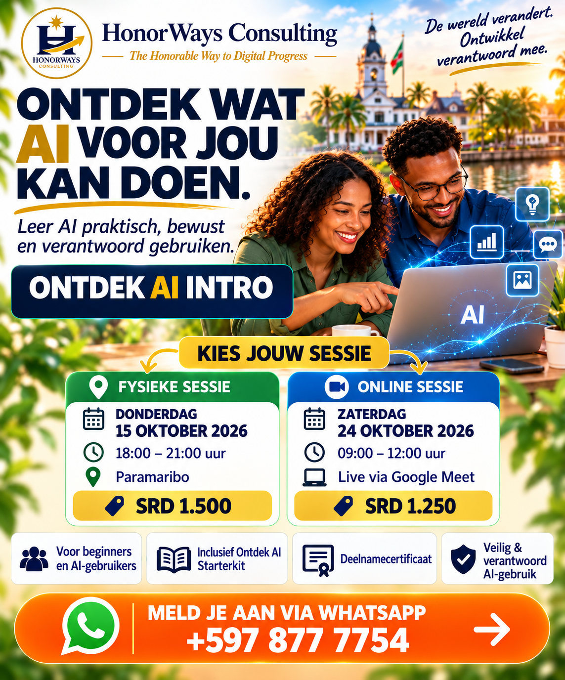 Actuele trainingsdata voor Ontdek AI Intro van HonorWays Consulting